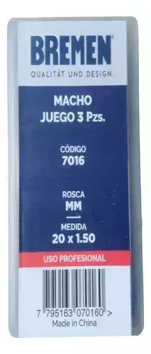 Set Juego Macho 3 Piezas Milimetrico M20 X 1,5 Bremen 7016
