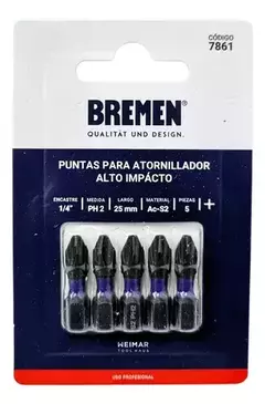 Set Puntas Atornillador Impacto Bremen Ph2 X 25mm 5u 7861