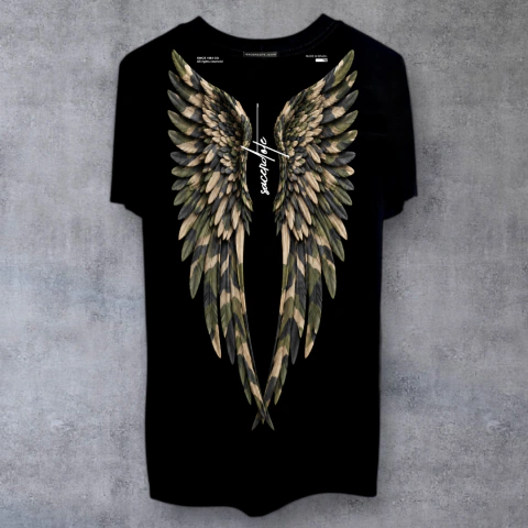 Camiseta Regular Preta Asa Camuflada