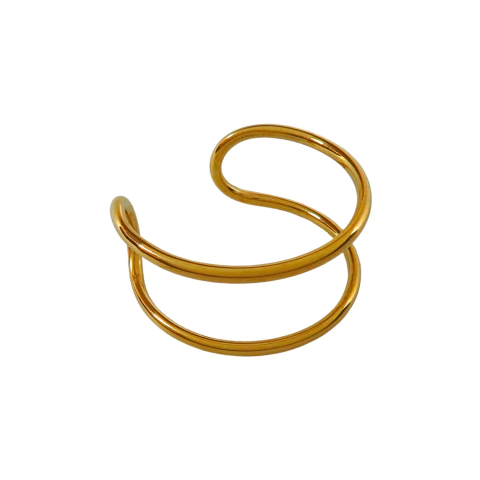 Bracelete duplo com banho ouro vintage, design liso e ajuste confortável

