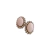 Brinco botão oval maxi com pedras brilhantes em volta, na cor rosa claro.