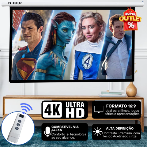 Tela de Projeção Retrátil Elétrica 140 Pol 16:9 Controle Remoto Sem Fio - OUTLET - comprar online