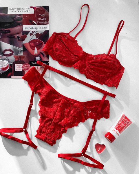 Kit conjunto + cinta-liga Azaleia (vermelho)