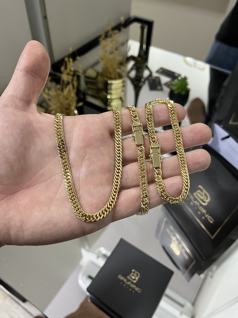 Kit Corrente + Pulseira 6mm Grumet Dupla Maciça - 45g