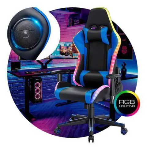 Silla Sillón Gamer Azul Rgb Parlantes Bluetooth