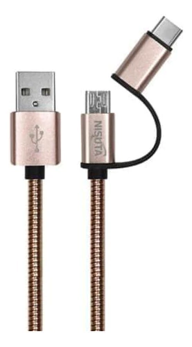 Cable Usb Metalico 2 En 1 Micro Y Usb C De 1m De 2.1a Nisuta NSCAUSB21C