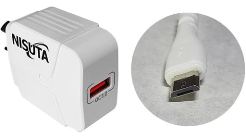 Cargador Carga Rapida Nisuta Nsfu53uqm 18w Qc3.0 + Micro Usb
