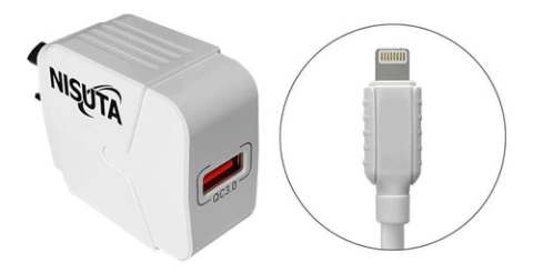 Cargador Rápido Nisuta Usb Qc3.0 Y Cable iPhone Lightning NSFU53UQI