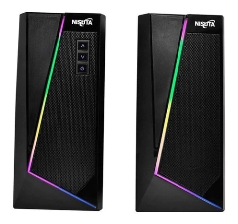Parlante 2.0 3.5mm+usb, Bt Para Pc C/ Leds Rgb Nisuta Pau10b