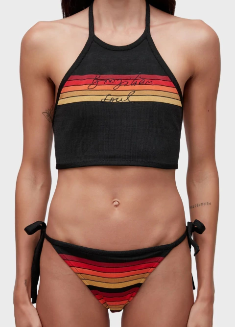 Biquíni Frente Única Tricot Onda PRETO / AMARELO M