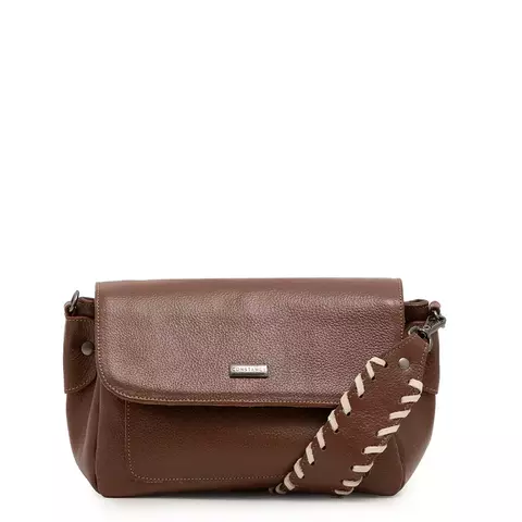 Bolsa Ombro Couro Pesponto Marrom Constance