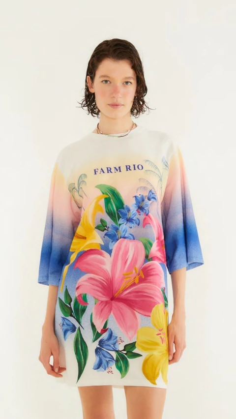 VESTIDO TSHIRT BIG FLORAL MALU SILK Farm Alto Verão 26