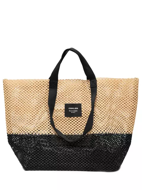 BOLSA TOTE TELA LARGE BICOLOR NATURAL/PRETO UN