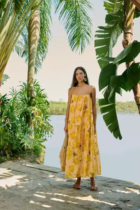 Vestido Longo Estampado Banana Prata Farm Verão 26