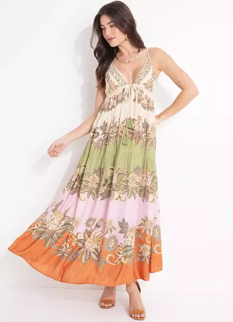 Vestido Longo Estampado Delhi Floral Farm