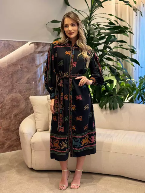 Vestido Camisa Passadena de Onça Tam. M