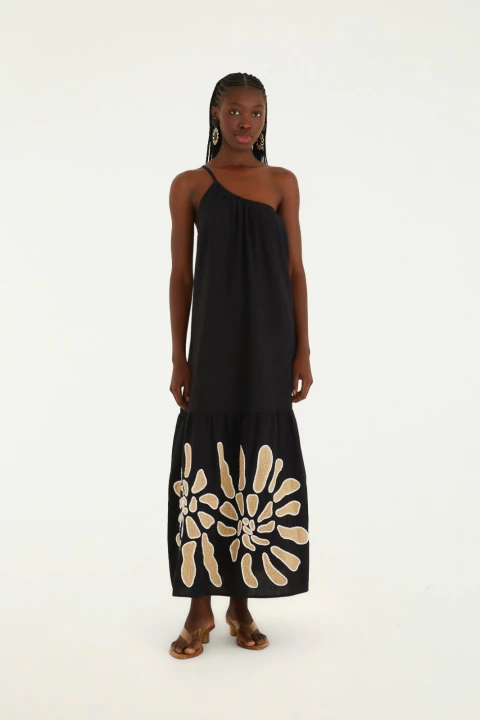 Vestido Bordado Concha Preto Farm Verão 26