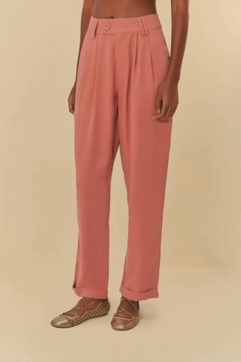 Calça Pregas Alfaiataria Marrom Rum FARM