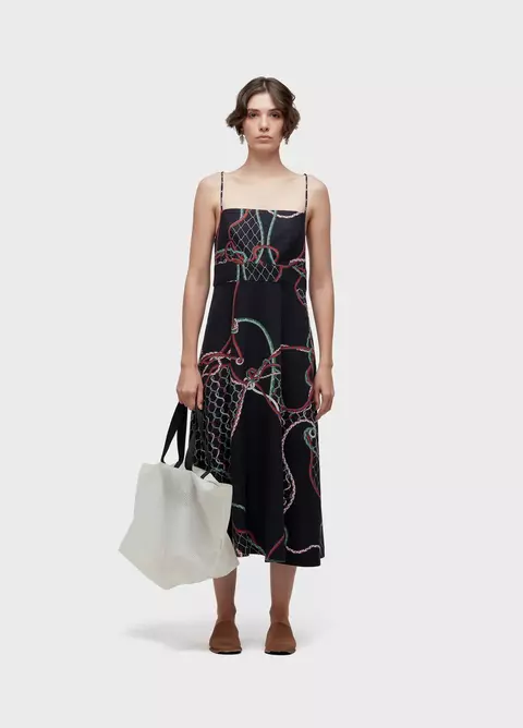 Vestido OSKLEN Alças Nós Preto/Verde P