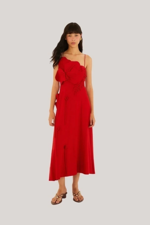 red garden sleeveless midi dress flower 3d
