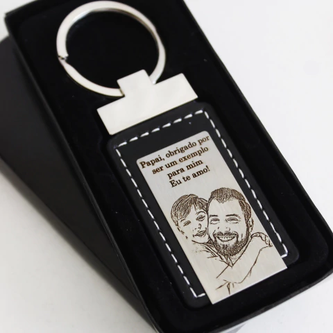 Chaveiro Inox e Couro Personalizado (FOTO+FRASE) - comprar online