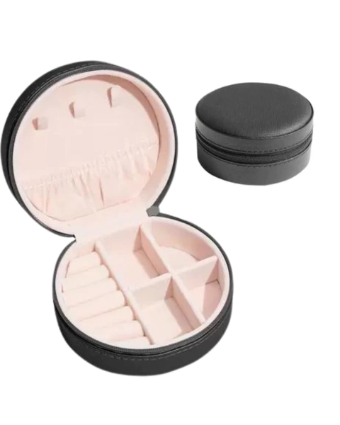 Porta Joias Viagem Redondo Estofado - Preto