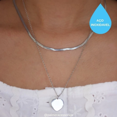 Colar Duplo - Aço Inoxidável Prata - comprar online