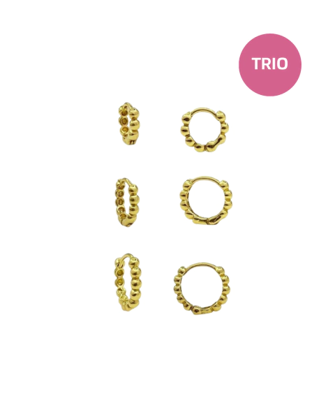 Trio Brinco Argola Bolinha - Banhado a Ouro