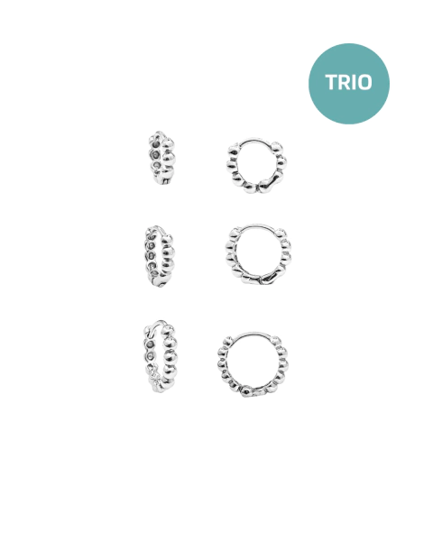 Trio Brinco Argola Bolinha - Banhado a Prata