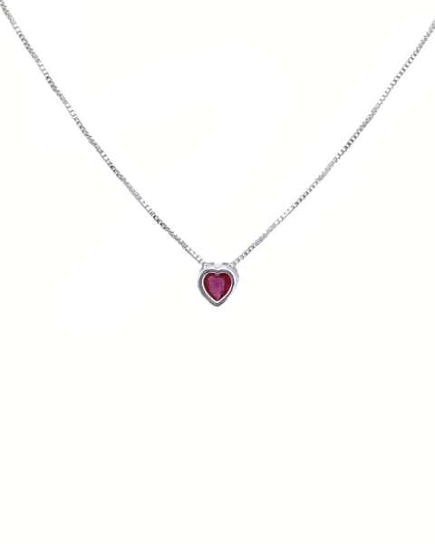 Colar Coração Rosa Fucsia - Banhado a Prata