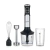 Mixer Midea 850W con varilla metálica, vaso medidor, batidor y picador, en acero inoxidable y negro, ideal para cocina.