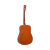 Guitarra acústica SX SD104BR dreadnought en vista trasera de tres cuartos. Muestra el diseño ergonómico del cuerpo acorazado y fondo de madera de tilo color marrón acabado Matt junto con la unión del mástil de Okoume de perfil bajo.