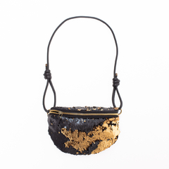 Bolchete paete preto /dourado com alça de couro - comprar online