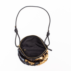 Bolchete paete preto /dourado com alça de couro - loja online