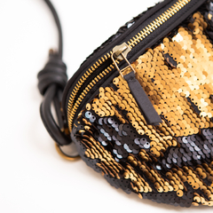 Bolchete paete preto /dourado com alça de couro - patmotta