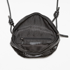 Bolchete Croco Preto aberto mostrando o interior com forro preto e bolso com zíper