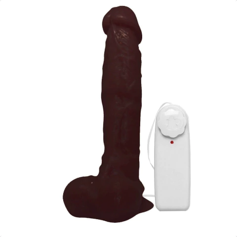 Pênis de Borracha Com Vibrador, Ventosa e Saco 21cm x 5cm Marrom Heitor