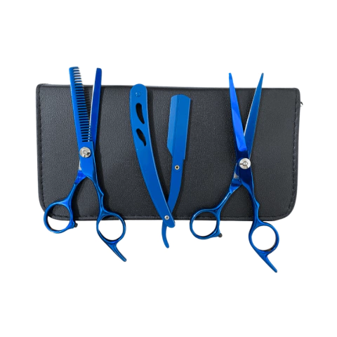 Combo Tesouras Profissional 6.0 Polegadas Azul