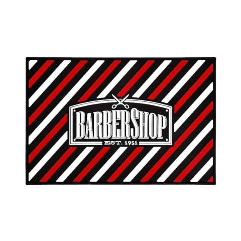 Tapete Emborrachado Barbershop Vermelho/Branco/Preto