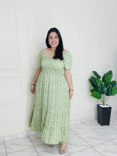 VESTIDO BRUNA MANGA COM ELASTICO - LIBERTY VERDE