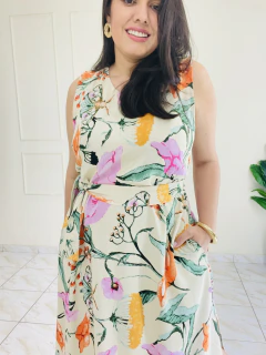 Vestido Hortênsia fundo verde pistache - loja online