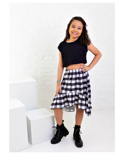 Conjunto infantil preto e branco xadrez vichy