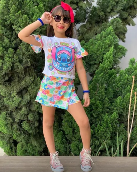 Conjunto Stitch short saia e cropped