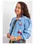 Jaqueta Jeans patch NY manga bufante e botões vermelhos - SamJoy - Moda Infantil 