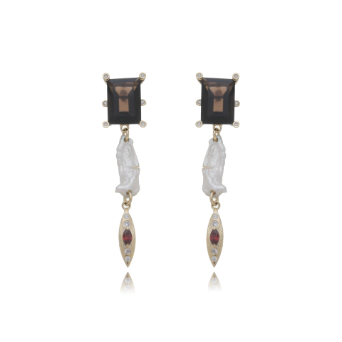 Brinco Pérola do Sol Quartzo Fume-Ouro