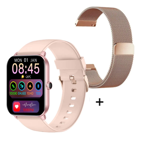 Reloj Inteligente Smartwatch Cuadrado Sumergible Rosa Nictom Nt14 Malla Metal - comprar online