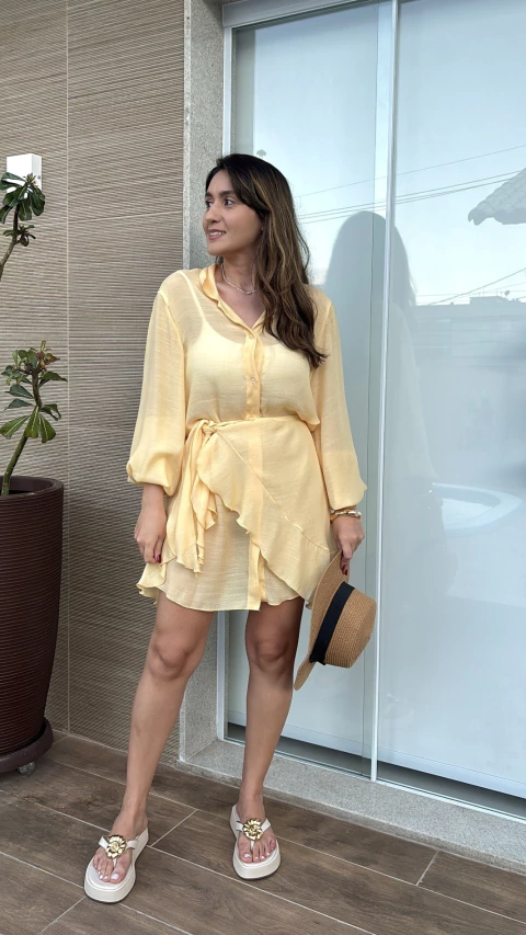 Conjunto chemise + saia amarelo manteiga - comprar online