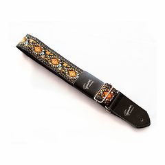 Cinta jacquard fondo negro flor naranja