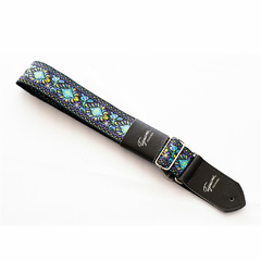 Cinta jacquard fondo negro flor azul