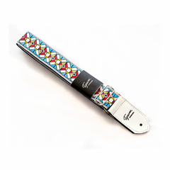 Cinta jacquard vitreaux celeste y blanco